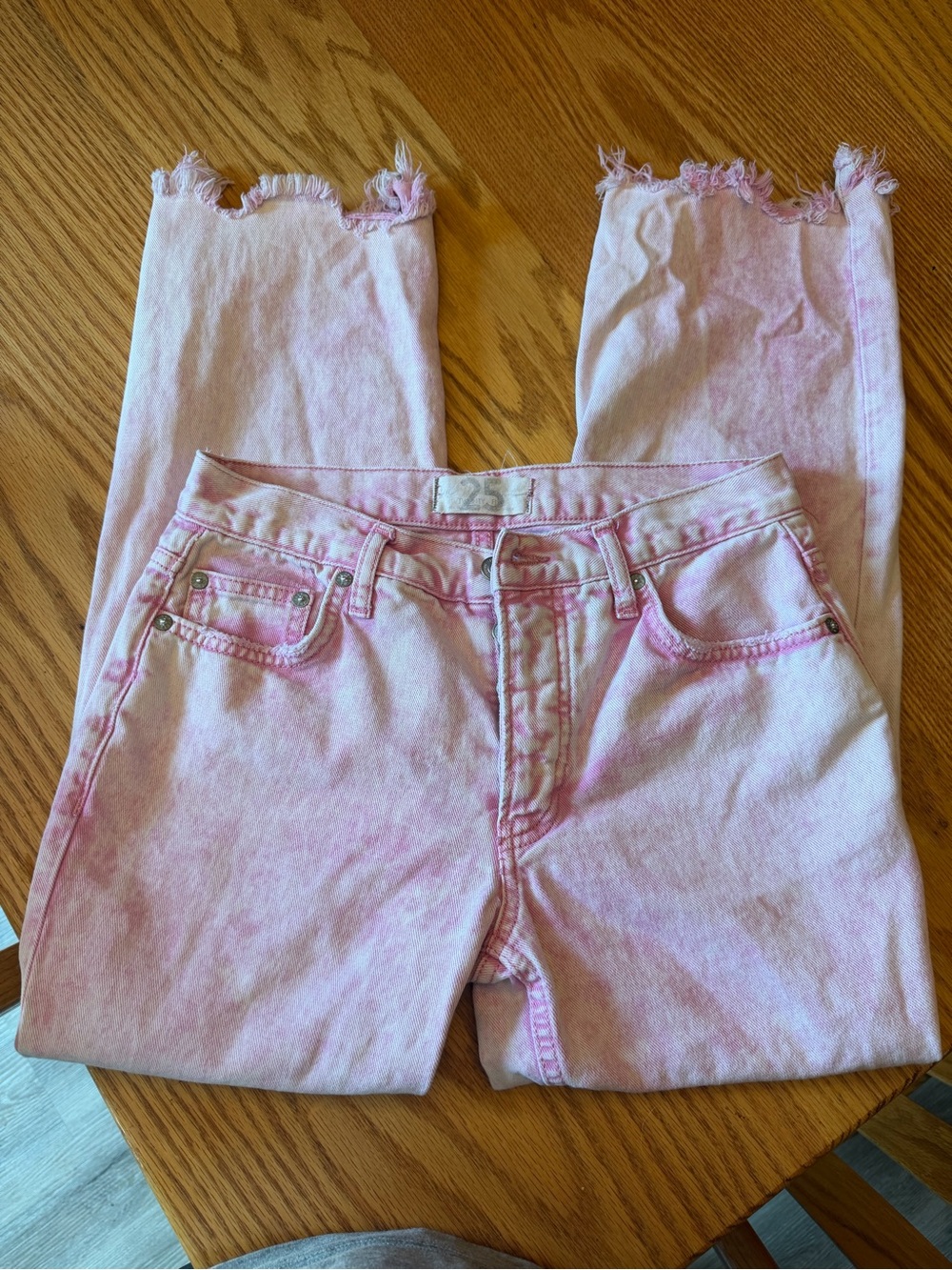 We The Free Pink Straight Leg Distressed Hem Jeans